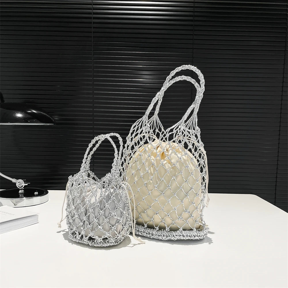 MOODS Handmade Woven Design Round Handle Handbags For Women Eco-friendly Craft Paper Hollow-out Luxury Designer Top-handle Bags
