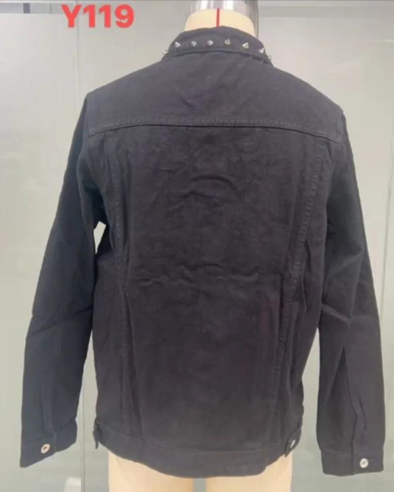QICHE High‑Street Men Denim Jacket European‑Inspired Heavy‑Weight Rivet Decor Trendy Casual Outerwear