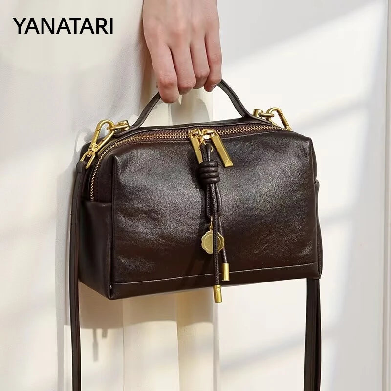 YANATARI Luxury Handbags Female Crossbody Bags Shoulder Bag Women Bags New Fashion 2026 Genuine Cowhide Leather Satchel