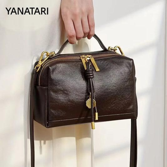 YANATARI Luxury Handbags Female Crossbody Bags Shoulder Bag Women Bags New Fashion 2026 Genuine Cowhide Leather Satchel