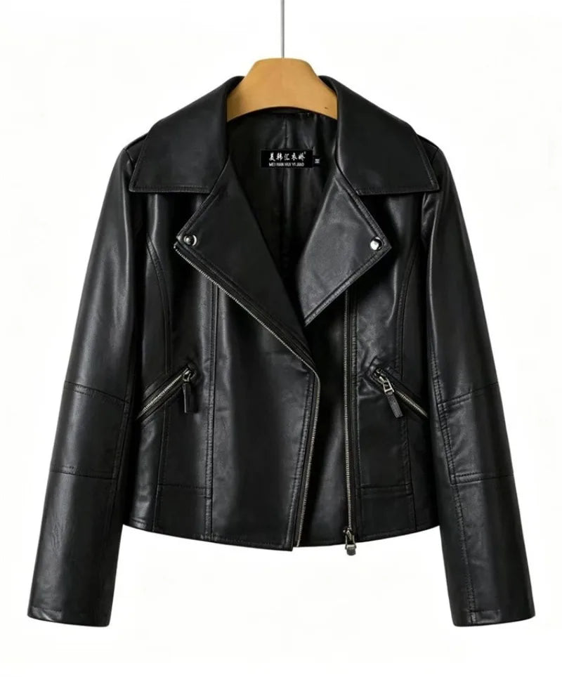 2026 Fashion Pink Black Leather Jacket Women's Short Coat Spring Autumn Zip-up Loose PU Leather Outerwear Student Casual Jackets