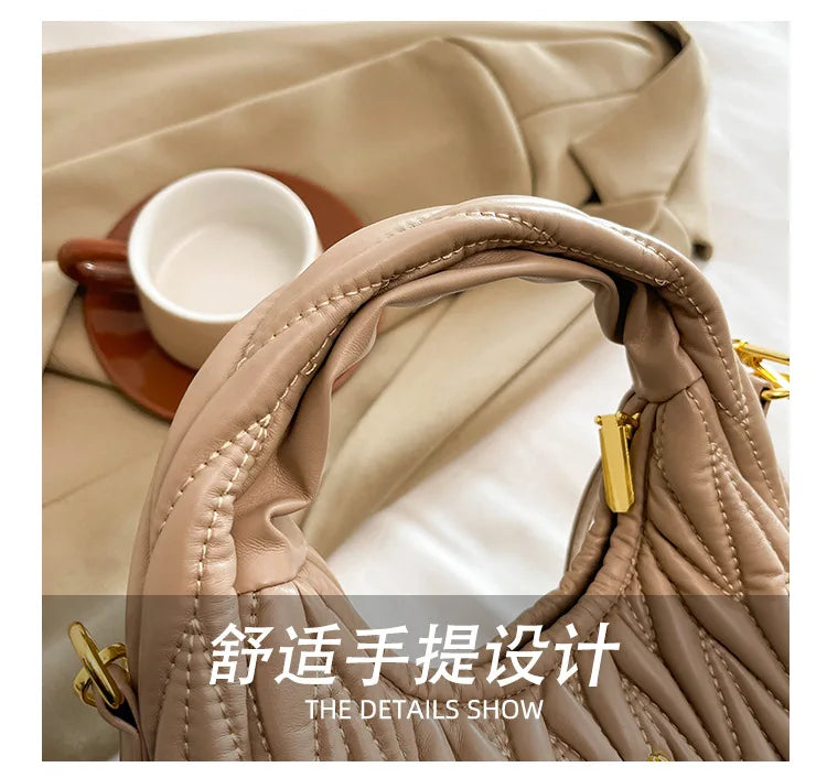 Designer Women Handbags 2025 French Women's Bag Pleated Miu Niche Trendy Handbag Crescent Bag Ins Single Shoulder Crossbody Bag