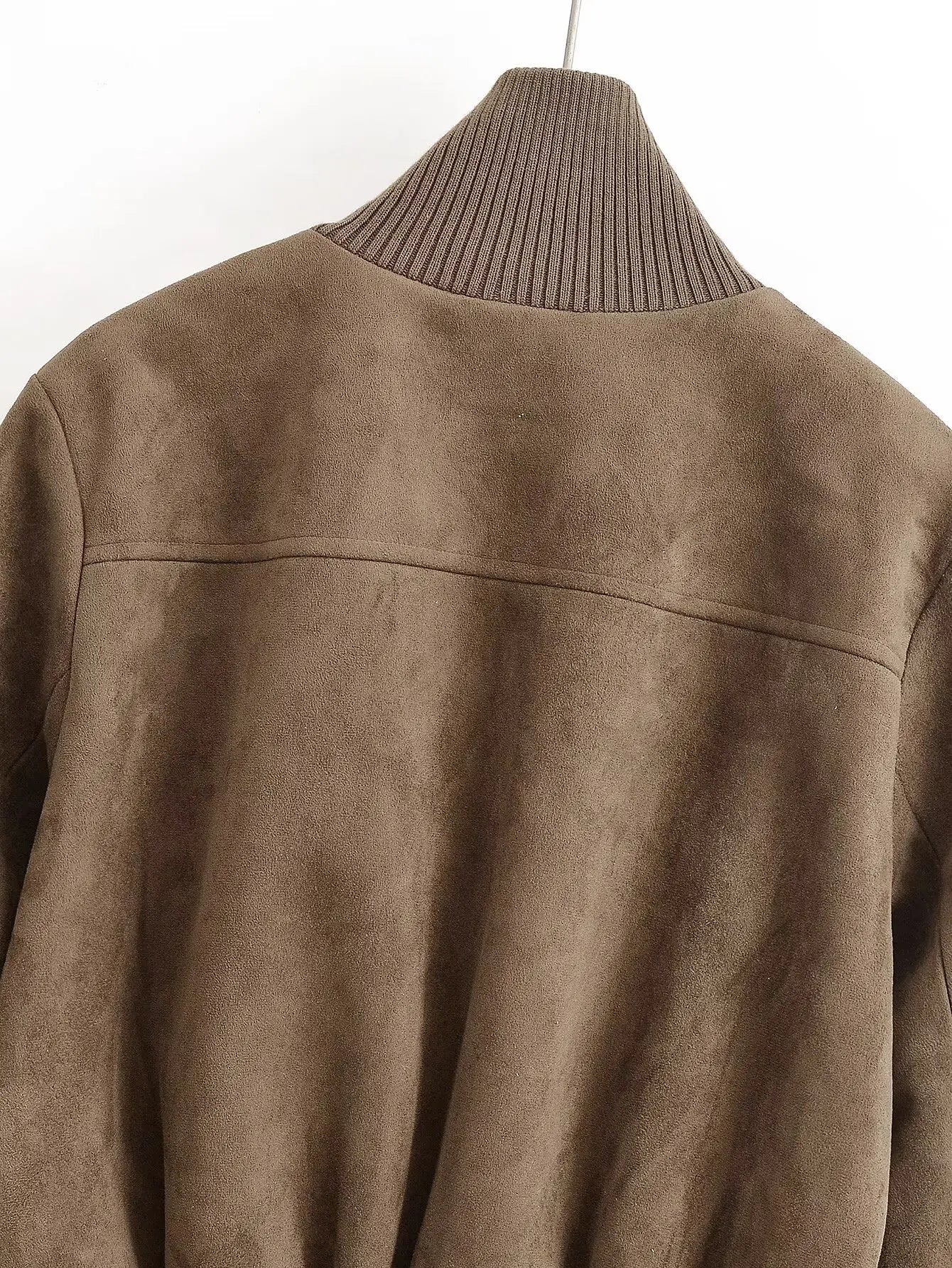 TFMLN 2026 Women Suede Leather Jacket with Pockets Autumn Winter High Collar Long Sleeve Zipper Jacket Lady Slim Chic Coats