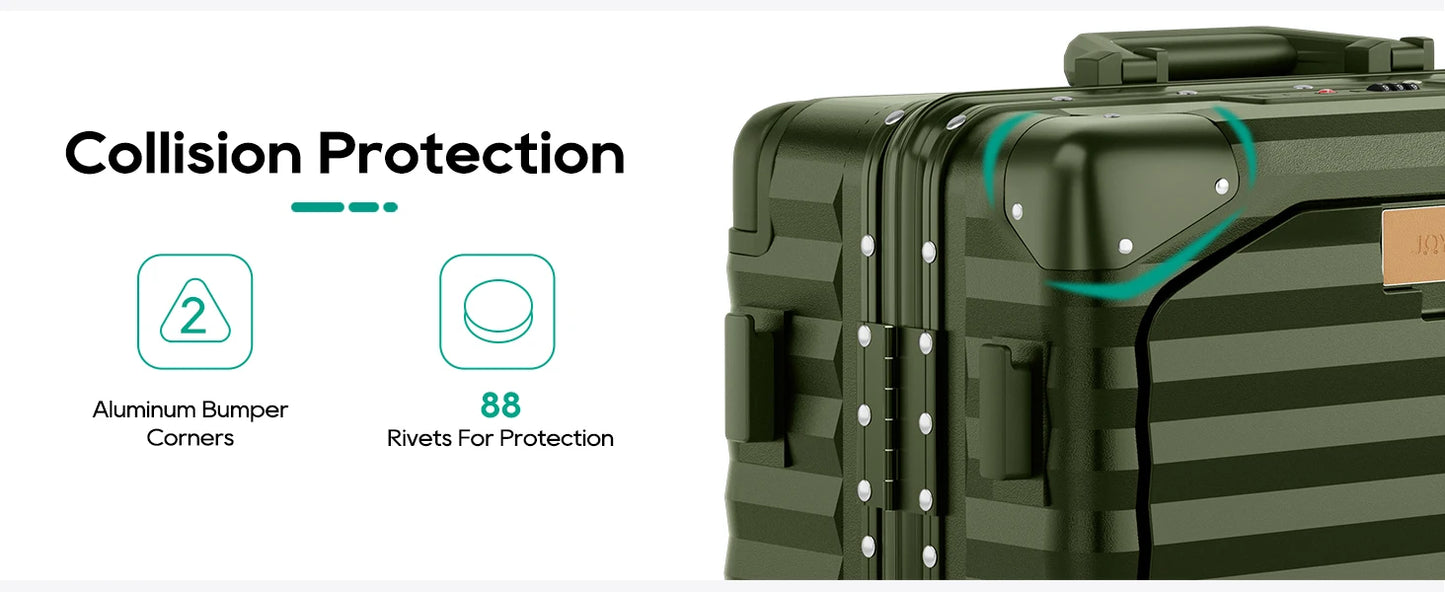 Joyway 20 inch Aluminium Carry on Luggage Suitcase with Front Pocket, USB Port, Cup Holder, TSA Lock and Spinner Wheels
