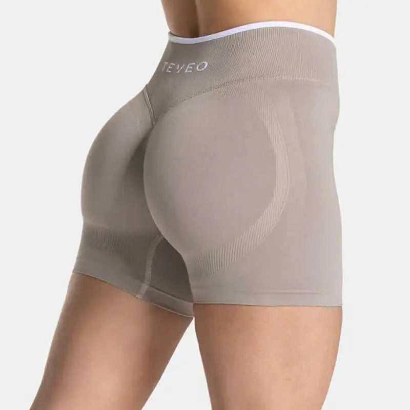 TEVEO Women's Seamless Gym Solid Sports Ignite Short White Waist Tight High Waist Hip Lifting Yoga Pants Running Sports Shorts