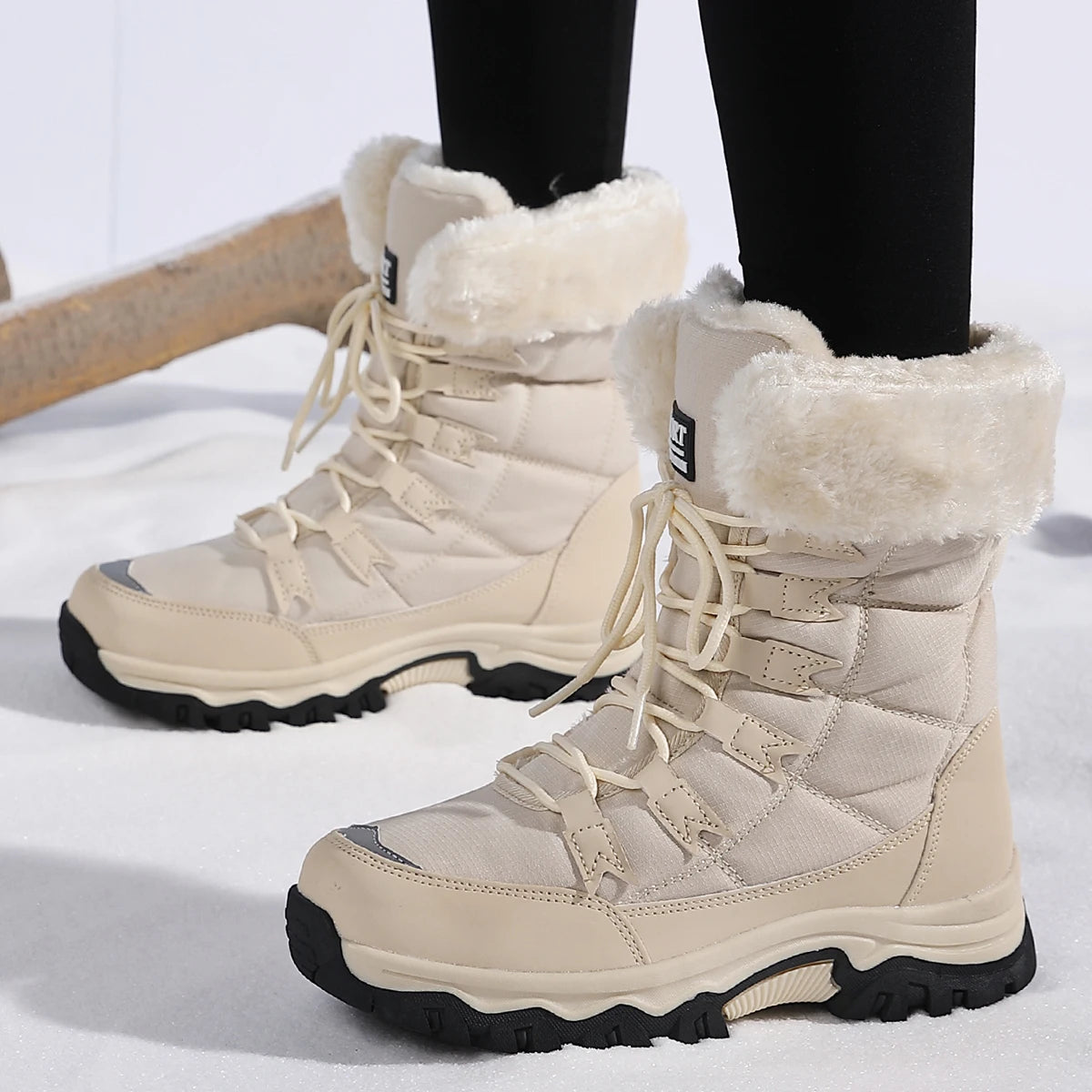 Women's Snow Boots, Women's Shoes, Winter Fleece-Lined, Thickened, Warm Outdoor Hiking Boots, High-Top, Thick-Soled Outdoor Boots