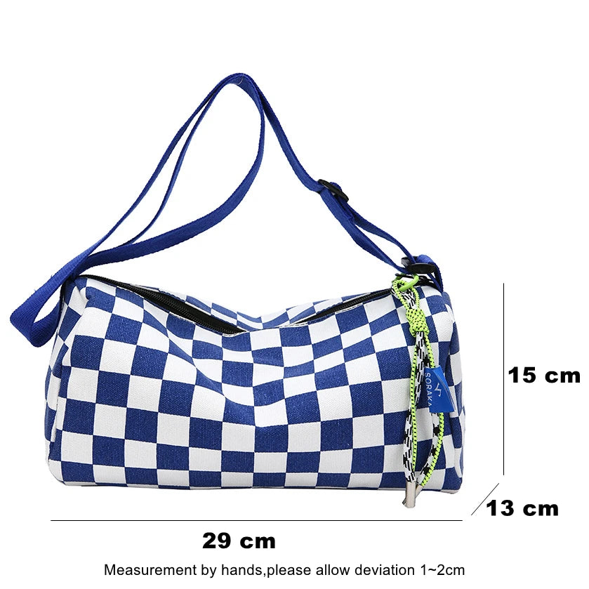Plaid Shoulder Bag for Women Handbag CrossBorder Canvas Leisure  Fashion Bag Ladies Embroidered Han Female Pocket Purse