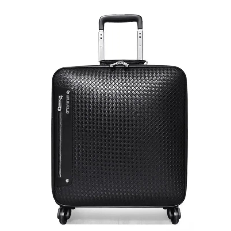 Genuine Leather Trolley Case 20 Inch Men's Business Boarding Suitcase Universal Wheel Luggage Bag 16 Inch Woven Pattern Leather