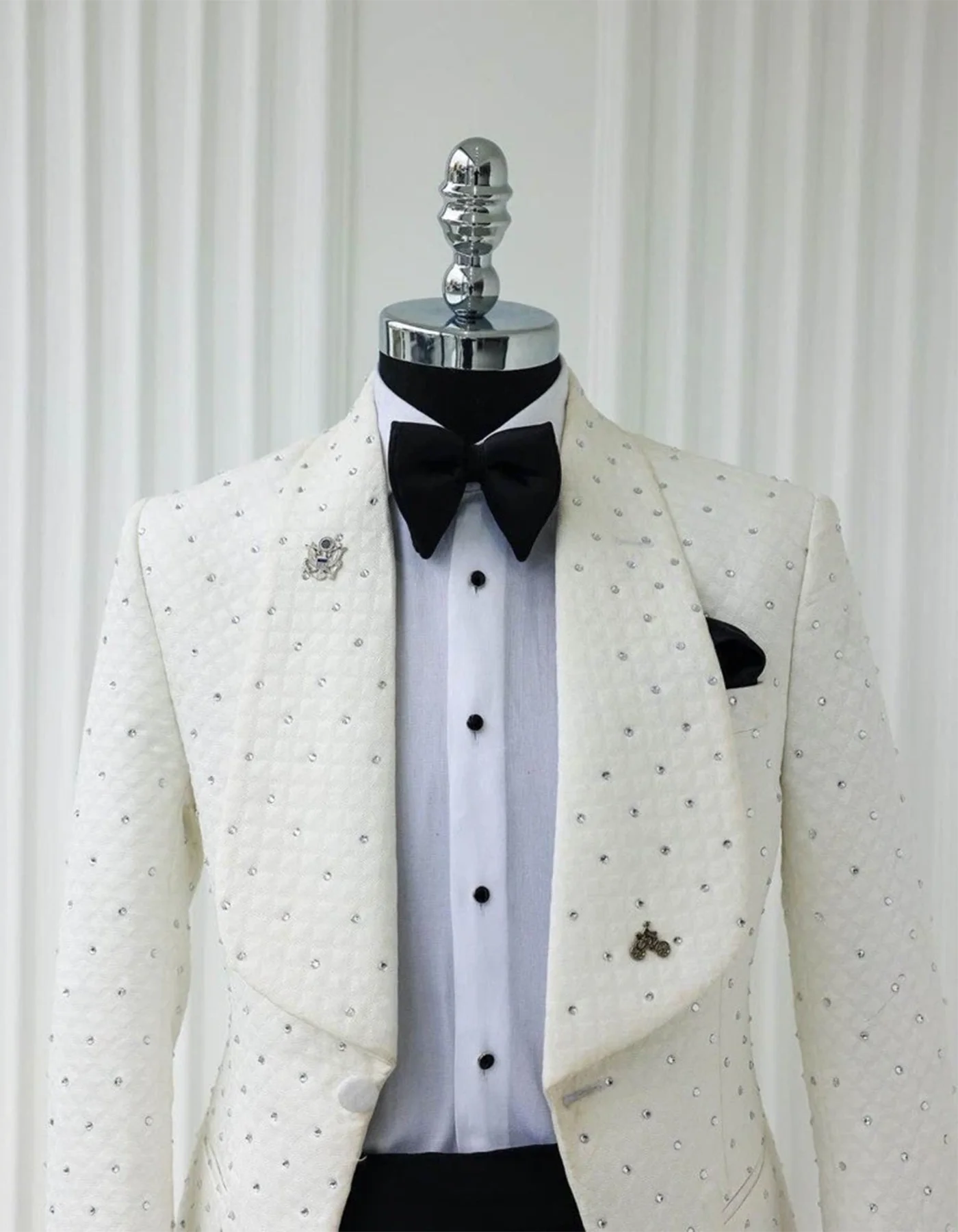 Luxury Beading Men's Groom Rhinestone Suit Pant Single Breasted Wedding 2 Piece Slim Fit Suits Formal Groom Suit Male Customized