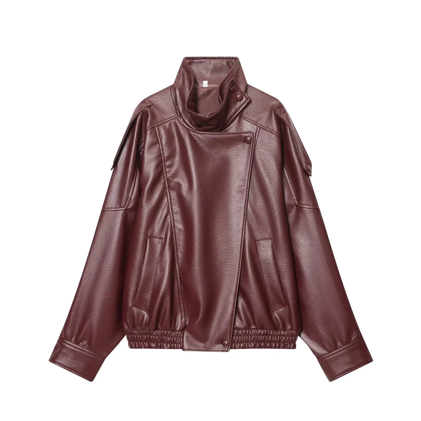 TFMLN 2026 Winter Women Faux Leather Loose Jacket High Street Stand Collar Long Sleeve Coat Fashion Zipper Thicken Outwear