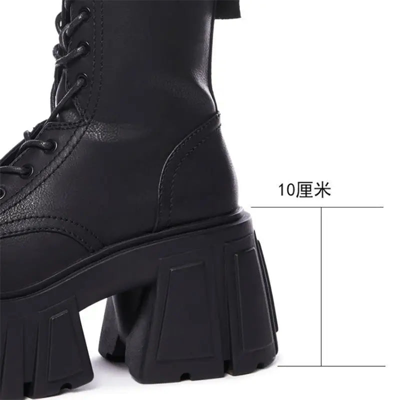 2025 New Women Super High 10cm Shoes Woman Thick-Soled British Style Punk Fashion Platform Thigh High Boots Chunky Heel Pumps
