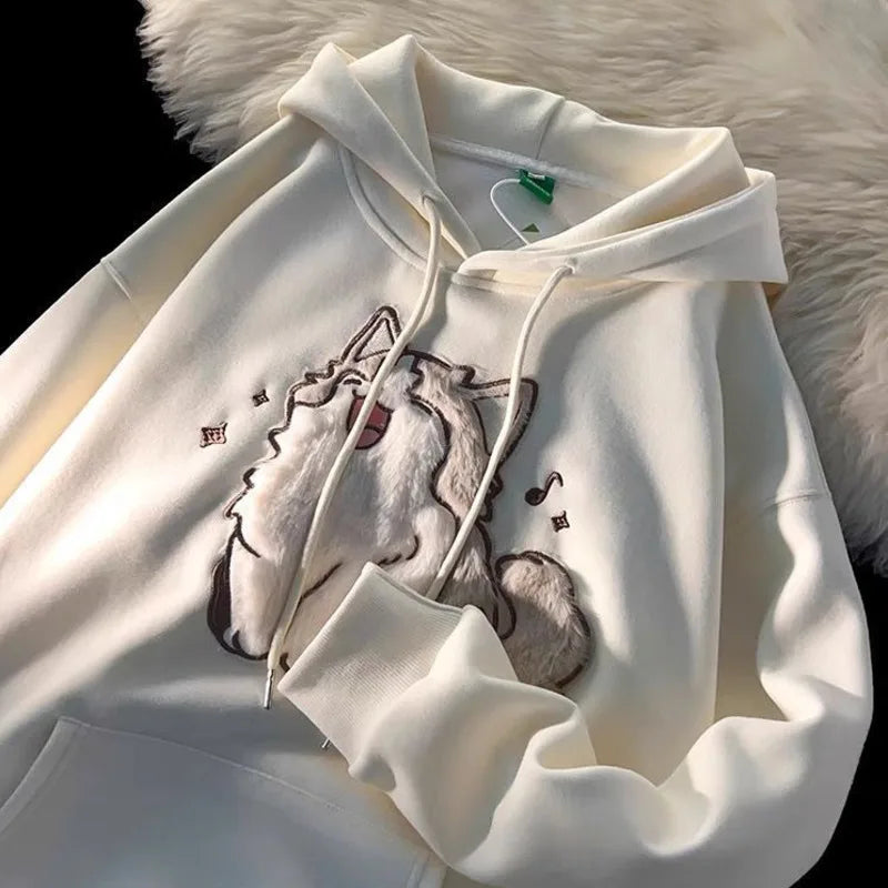 Cute Kawaii Cat Hoodies Women 2025 New Autumn Winter Thick Women Pulovers Fleece Inside Hooded Sweatshirt Girls Y2k Streetwear