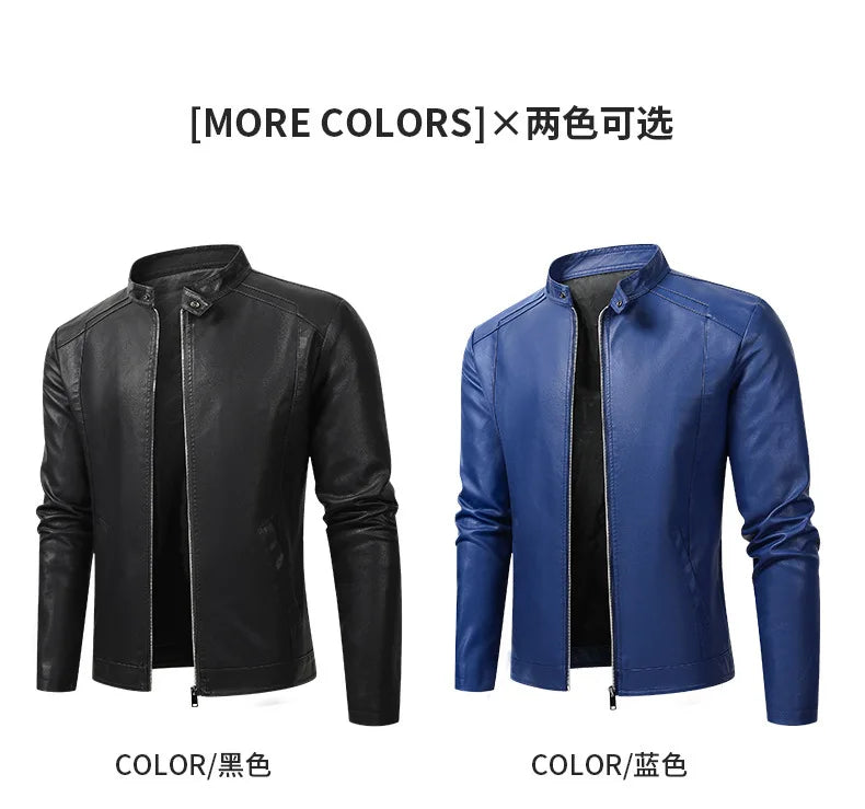 White and Red Patchwork Men's PU Jacket, Stylish Vintage Biker Faux Leather Coat, Available in Black or Brown.