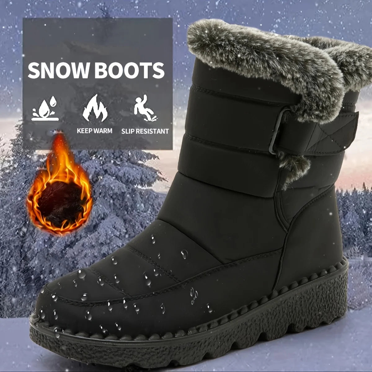 Women Winter Mid Calf Snow Boots Thick Plush Lined Warm Booties Magic Strap Waterproof Non Slip Flat Sole Thermal Shoes for Daily Walking Cold Weather Black Navy Wine Red Multi Colors Ladies Casual Winter Footwear
