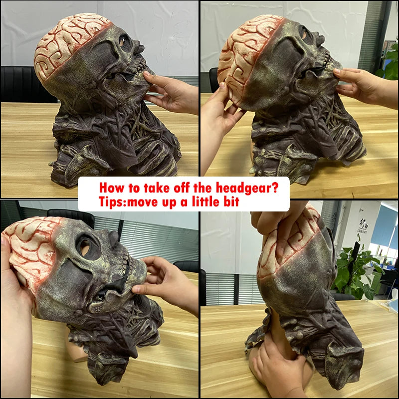 2026 Halloween Latex Skeleton Head Mask Horror Brain Helmet Mask Cosplay Party Supplies Skull Full Face Mask