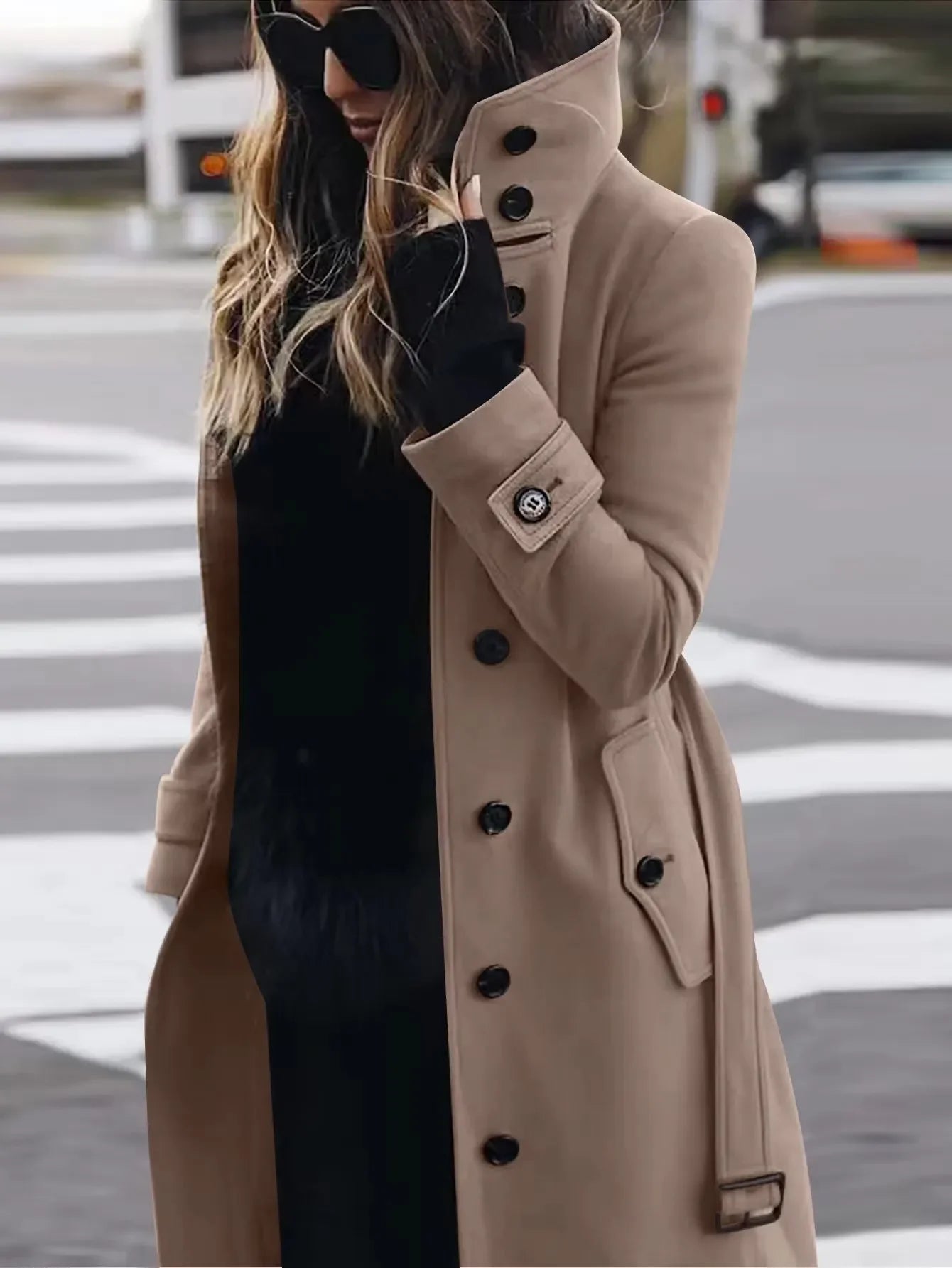 Women Autumn Winter  Wool Coat Blends Overcoat Solid Color Button Turtleneck Long Sleeve Casual Fashion  Winter Coat Regular