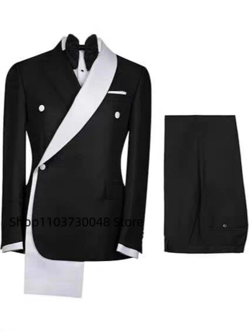 Fashion Style 2 PCS Men Suits Formal Groom Tuxedos Double Breasted Jacket Pants Sets for Business/Wedding New Men Clothes