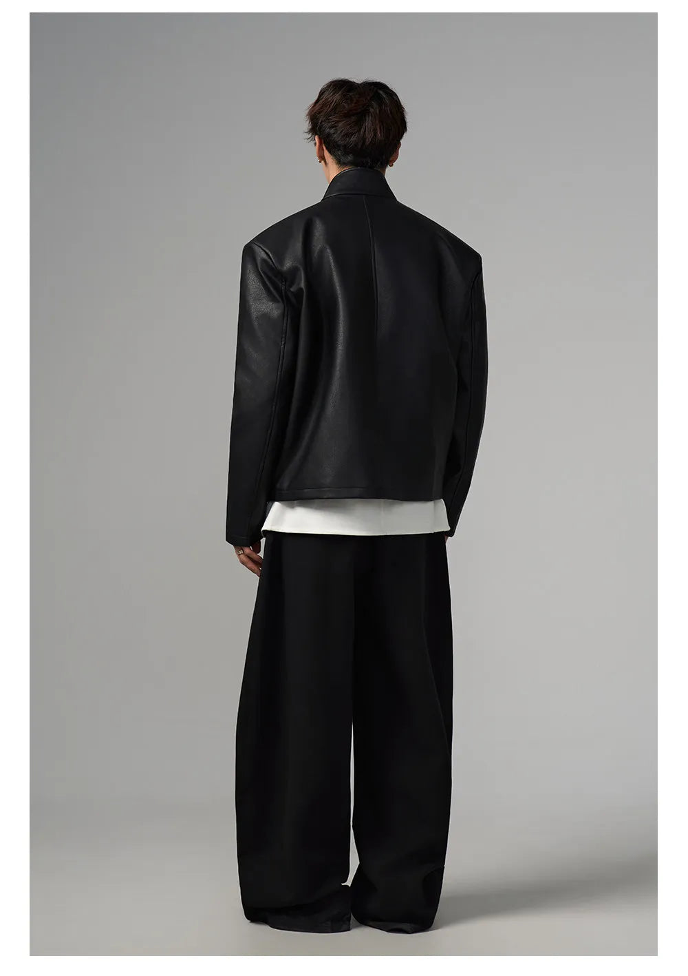 Mauroicardi Spring Autumn Cool Short Black Pu Leather Jacket Men Shoulder Pads Stand Collar Luxury Designer Fashion Clothes 2026