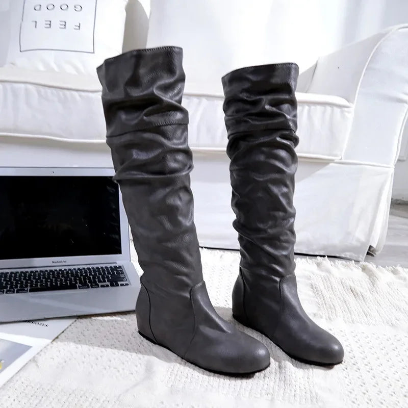 Flat Shoes Spring Autumn Women High Boots Long Western Cowboy Boots Women Footwear Large size 35-43 2024 Mid-Calf Boots Women