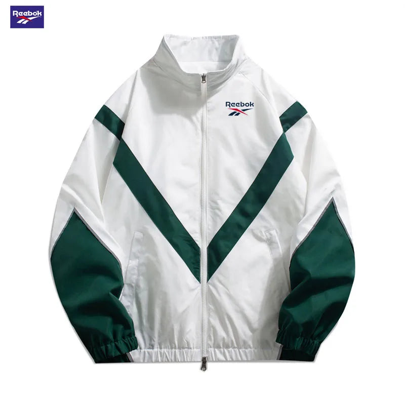 2025 Reebok New Men's Fall Jacket with Reflective Patch Stand Collar, Windproof Sporty Casual Jacket for Autumn and Spring