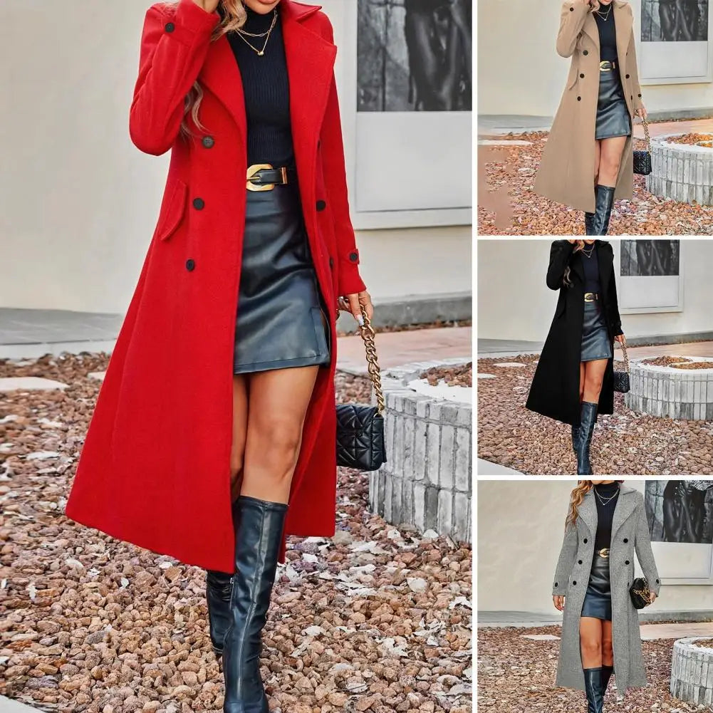 Women Winter Overcoat Women's Long Wool Coat Double-Breasted Peacoat Classic Notch Lapel Trench Coat Casual Fall Winter Overcoat