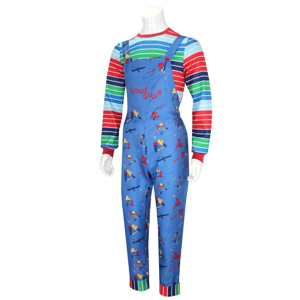 Anime Scary Chucky Cosplay Costume Horror Chucky Cosplay Mask Jumpsuits Halloween Clothing For Kids Men Women Party Costumes