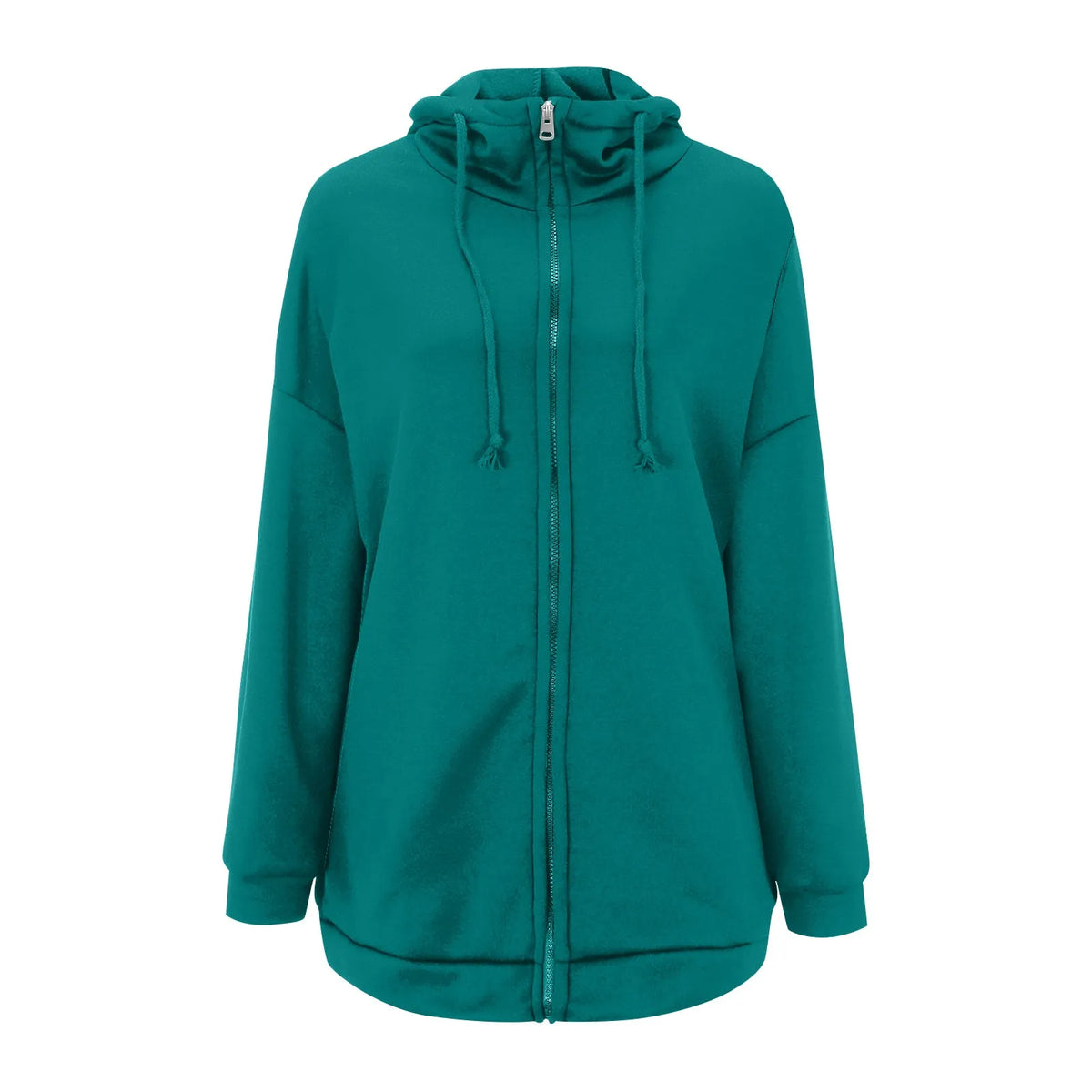 Plus Size Long Hoodies Tunic Fashion Long Sweatshirts Solid Color Fleece Knitted Zip Up Jackets With Pockets For Women