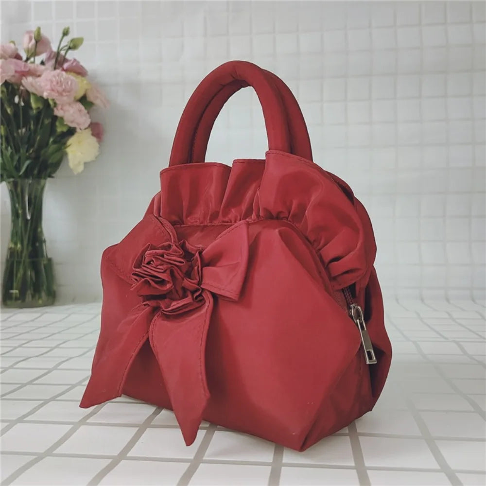 Small Women Middle Bag Top Handle Ladies Handbag Phone Bag Summer Purse National Style With Zipper Bowknot