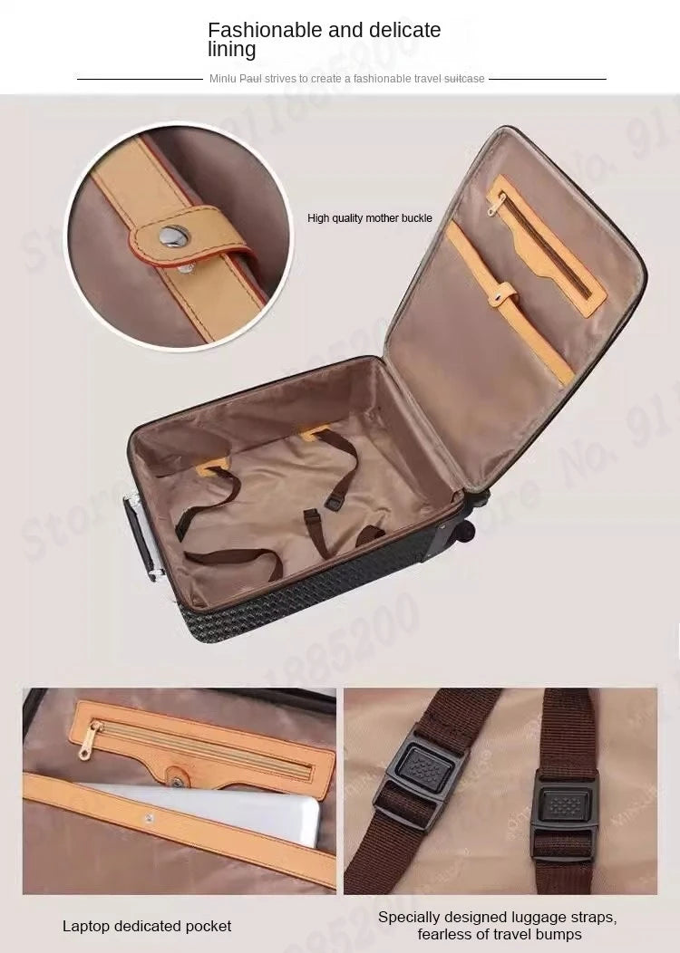 Genuine Leather Trolley Case 20 Inch Men's Business Boarding Suitcase Universal Wheel Luggage Bag 16 Inch Woven Pattern Leather