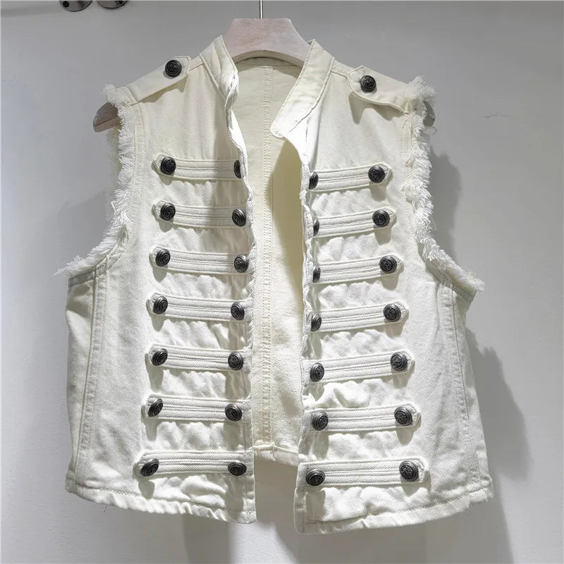 Women Jackets Sleeveless Denim Coat Solid Cardigan Buttons Casual Stand Collar Jacket Streetwear Lady Vintage Coats Summer 2026