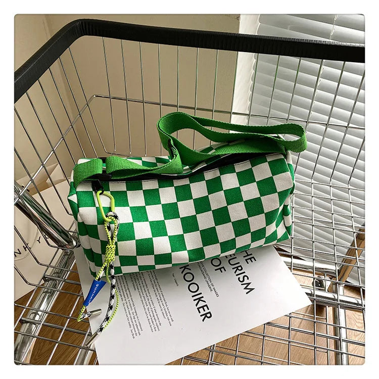 Plaid Shoulder Bag for Women Handbag CrossBorder Canvas Leisure  Fashion Bag Ladies Embroidered Han Female Pocket Purse