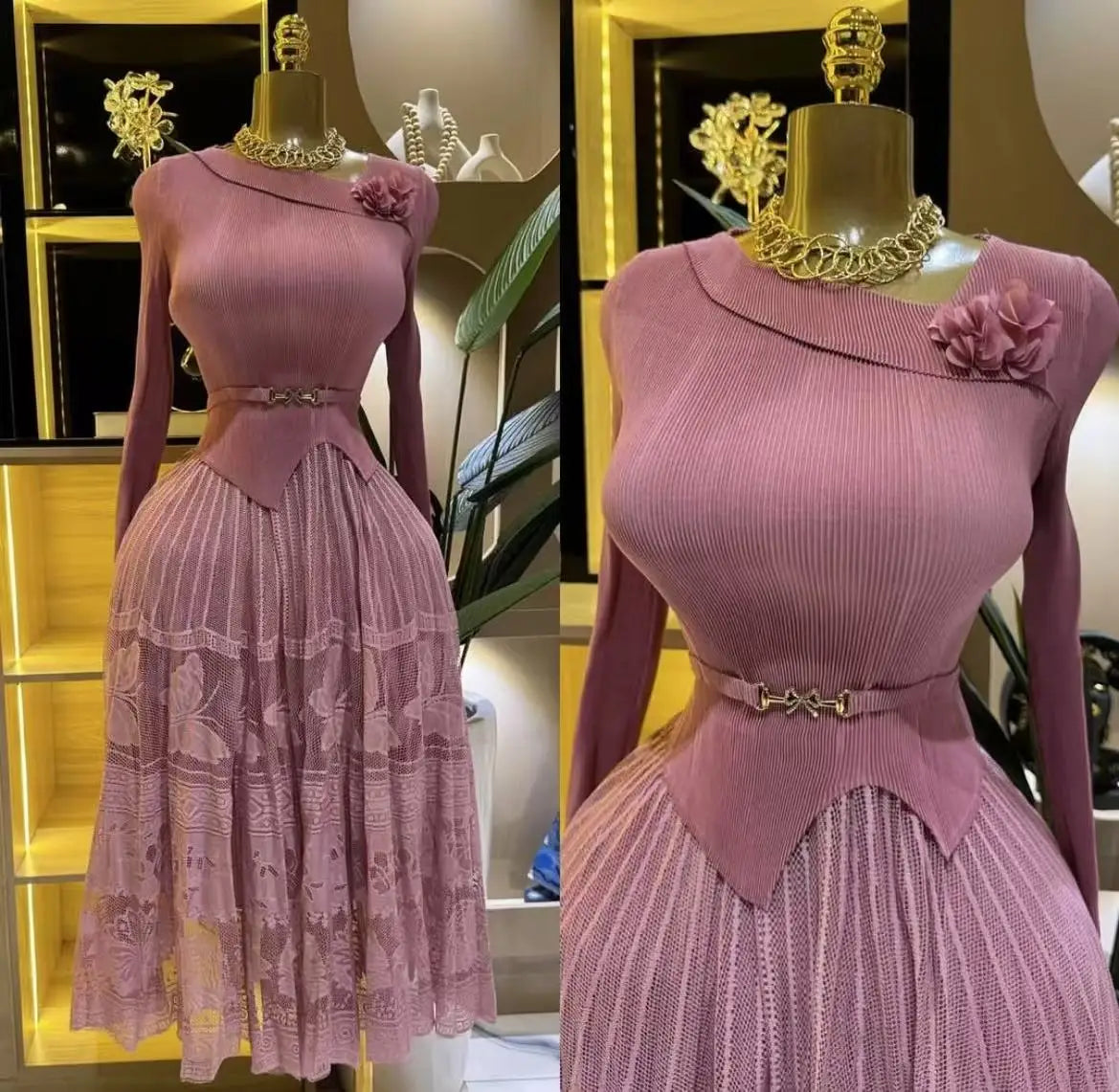 Miyake Pleated Dress 2025 Diagonal Collar Elegant Loose Solid Color Big Pendulum Pleated Skirt African Women's Summer New