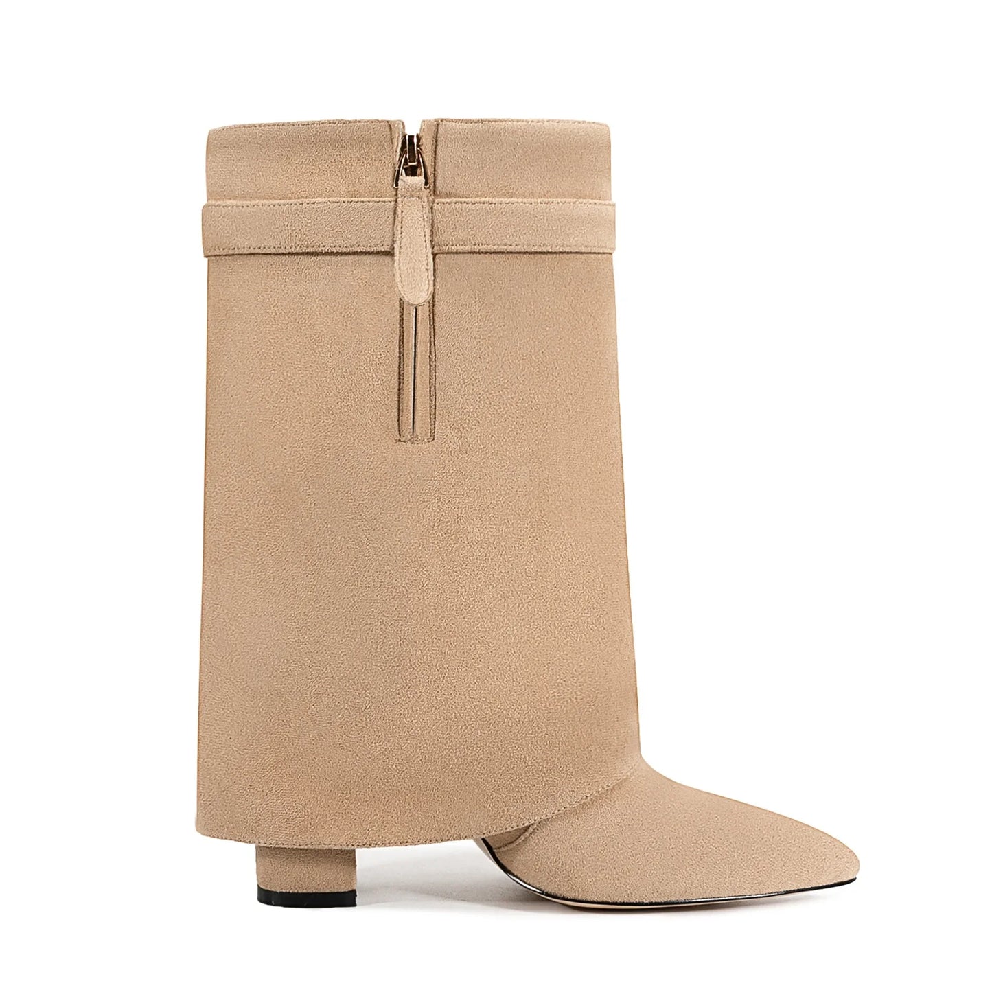 Autumn and Winter New Pointed Metal Buckle Knee High Women's Boots, Thick High-heeled Pants Boots, Fashionable Mid Leg Boots