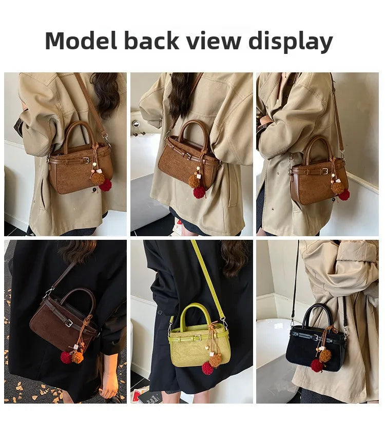 Retro Faux Suede Women's Handbag Fashionable Small Square Bag 2025 Winter Simple Short Handle Single Shoulder Crossbody Bag