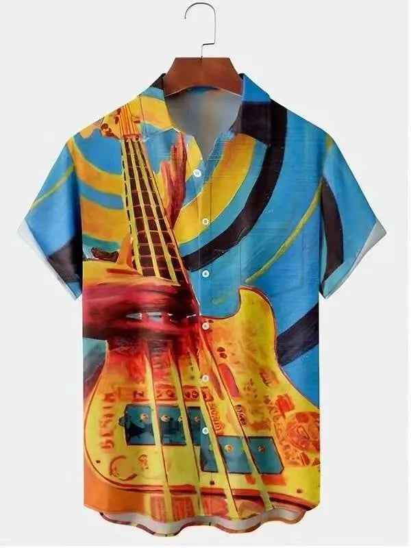Hawaiian 3D oil painting geometric printing short sleeved top for men's fashionable clothing summer beach vacation casual shirt
