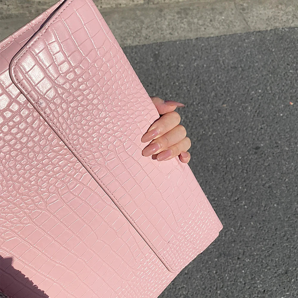 Engrave Name Crocodile Pattern Laptop Sleeve Bag Leather Luxury Waterproof Laptop Bag Fashion Notebook Computer Storage Bags
