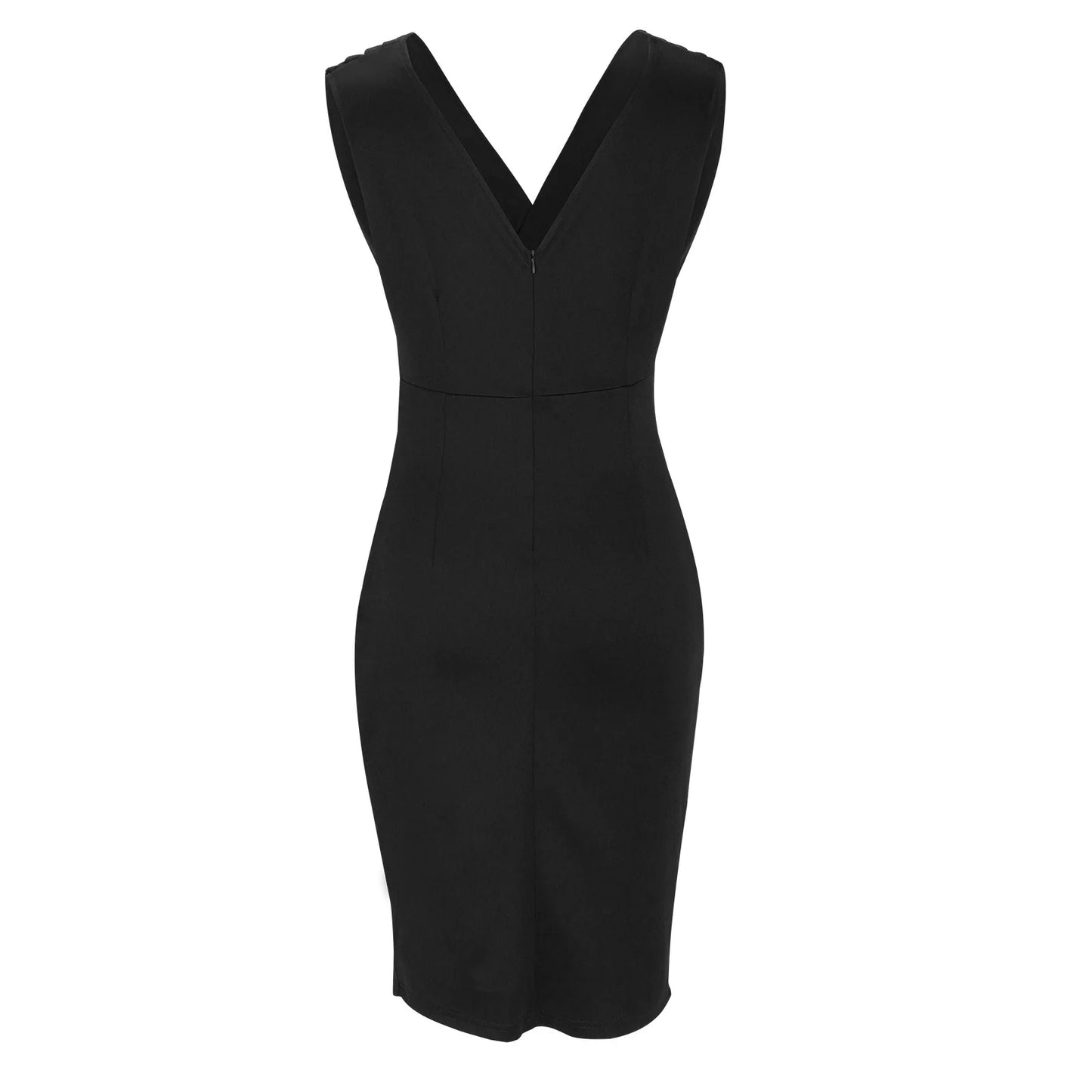 Summer Elegant Women Sexy Casual Sleeveless Office Mini Dress Fashion Solid Color V-neck High Waist Tight Side Split Dresses