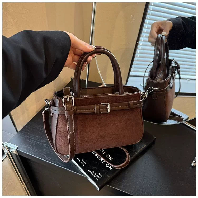 Retro Faux Suede Women's Handbag Fashionable Small Square Bag 2025 Winter Simple Short Handle Single Shoulder Crossbody Bag