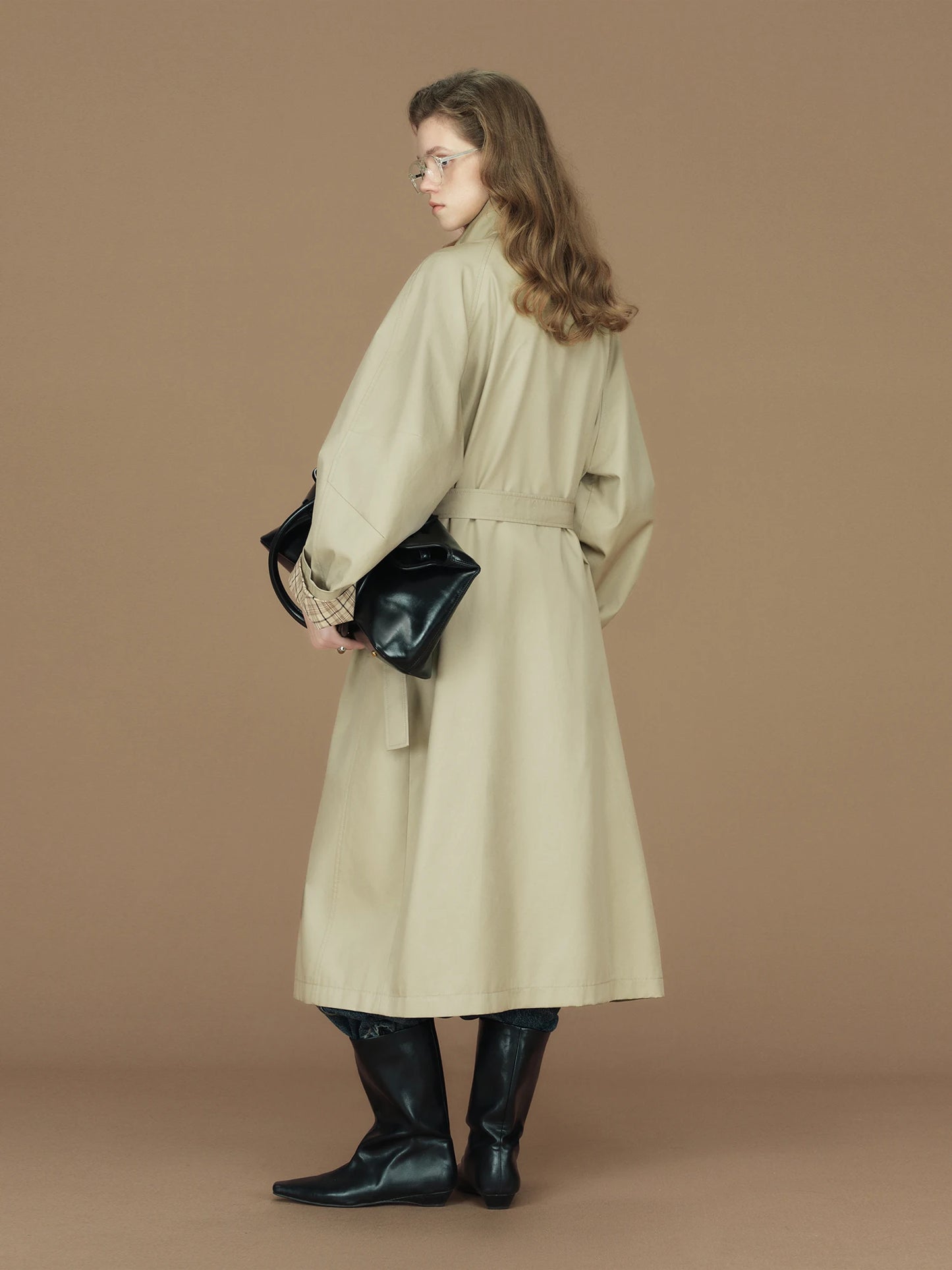FSLE 2026 Womens British Trench Coat Contrast Cuff Stand Collar Heritage Workwear Style Pink Black Khaki Short Long Trench Coat