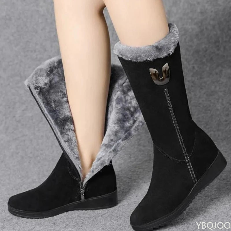 Winter Versatile Snow Boots Women's Thick Fashionable Women's Boots Anti Slip Warm Leisure Comfortable Side Zipper Cotton Boots