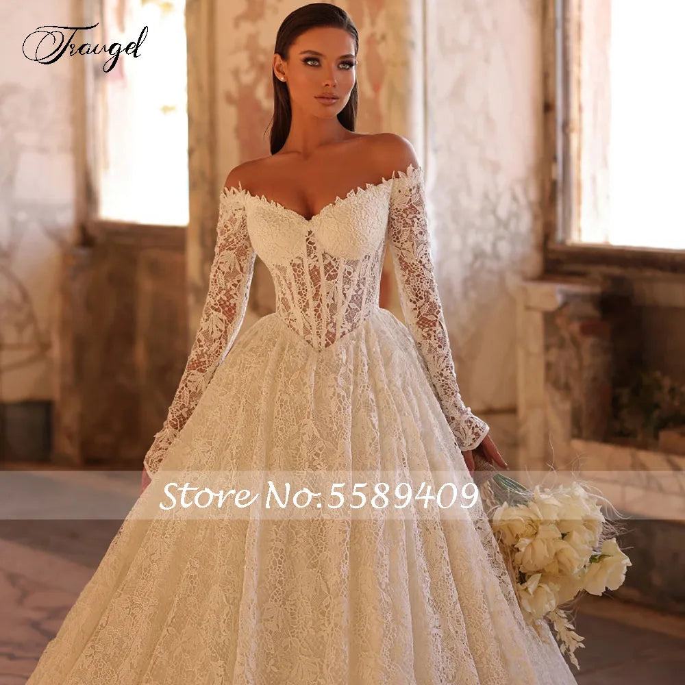 Customized Off The Shoulder Sexy A-Line Wedding Dresses Lace Embroidery Vestido De Novia For Women Elegant Robe De Mariee