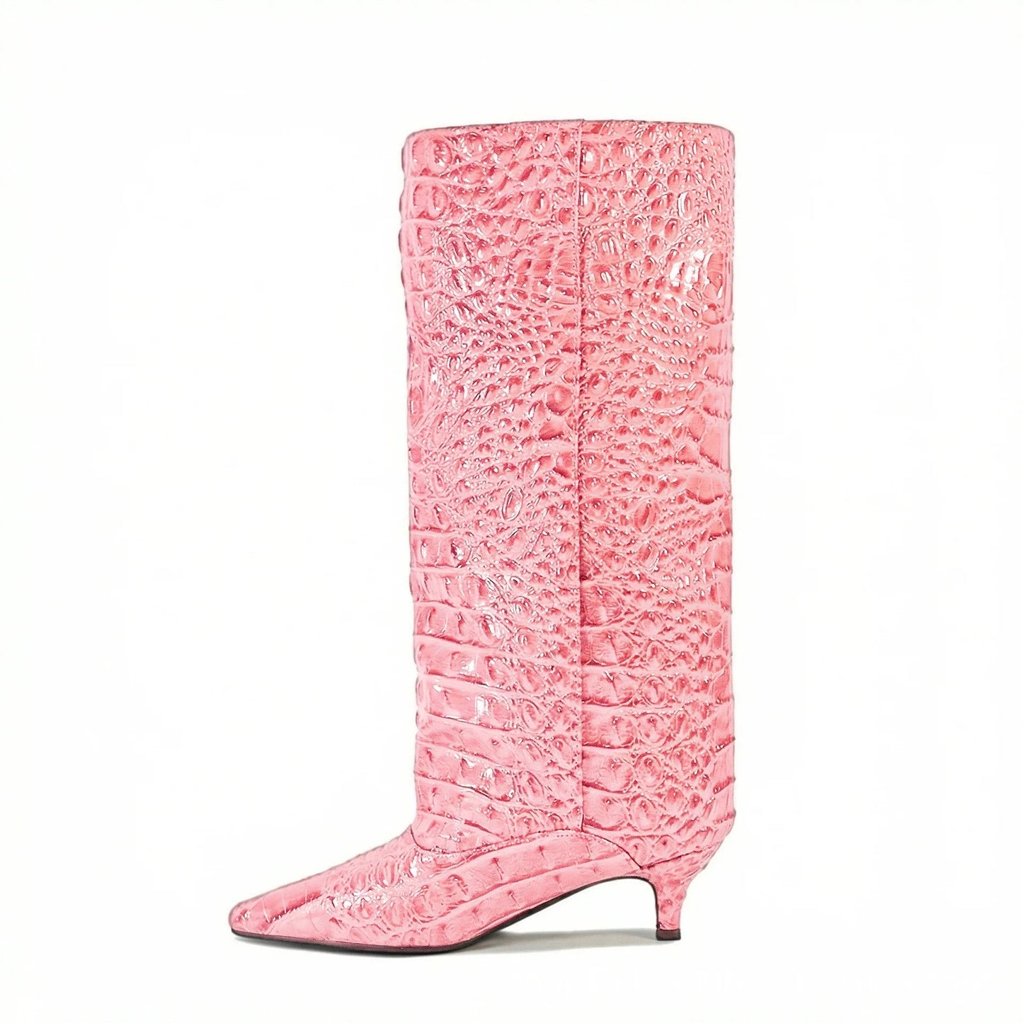 Women's Spring and Autumn New Cat Heel Wide Knee Knee Boots Fashion Pointed Women's Low Heel Mid Heeled Boots