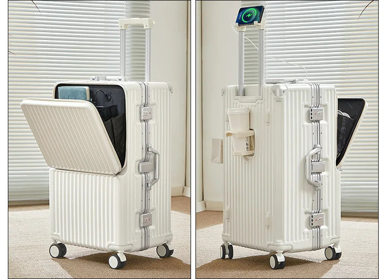 Front Opening Suitcase 20 inch Boarding Box Trolley Case 28/30 inch Luggage Large Capacity Aluminium Frame Suitcase Password Box