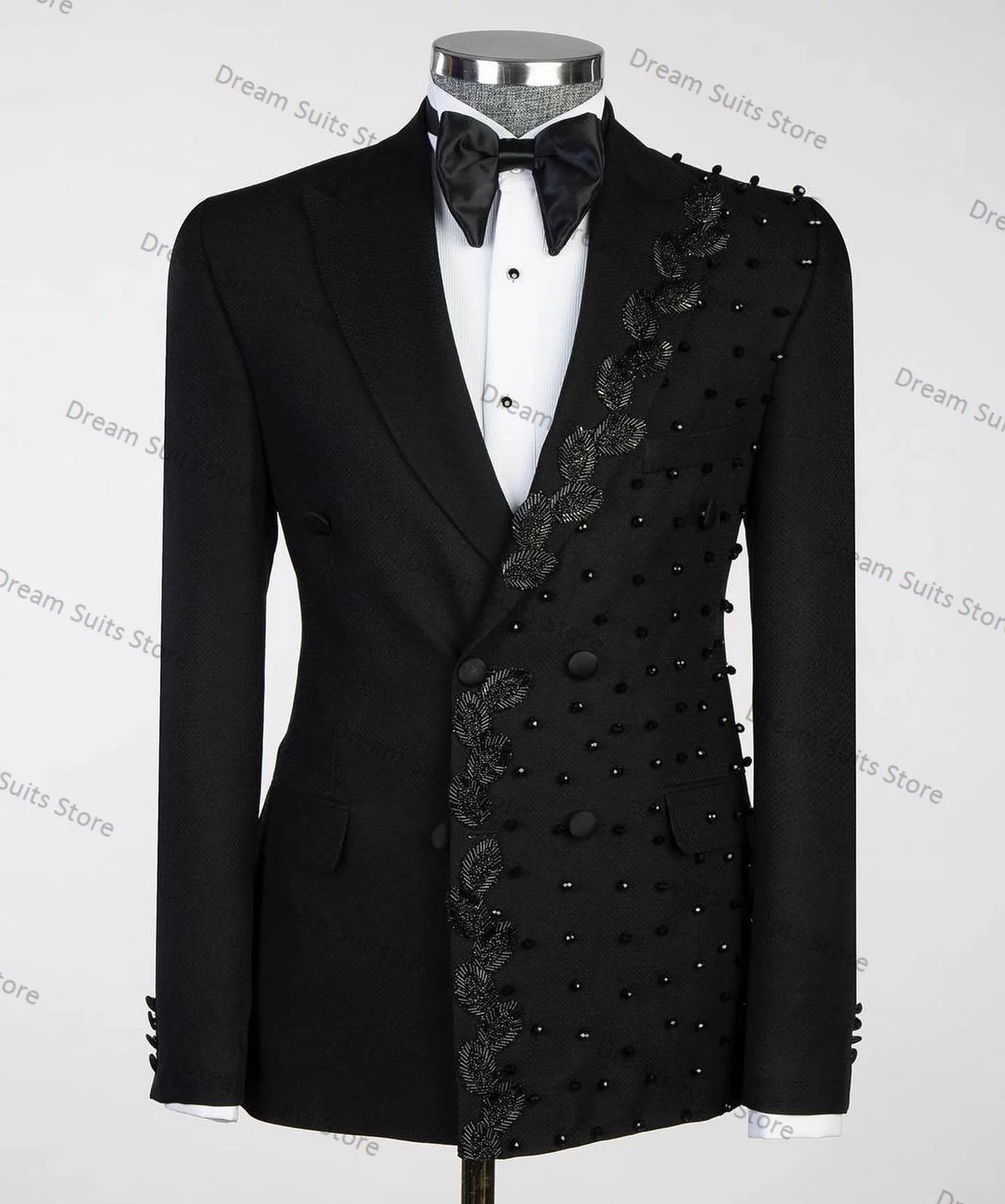 Golden Crystals Black Men Suits Set 2 Pieces Blazer+Cotton Pants Custom Made Jacket Wedding Tuxedo Office Male Custom Made Coat