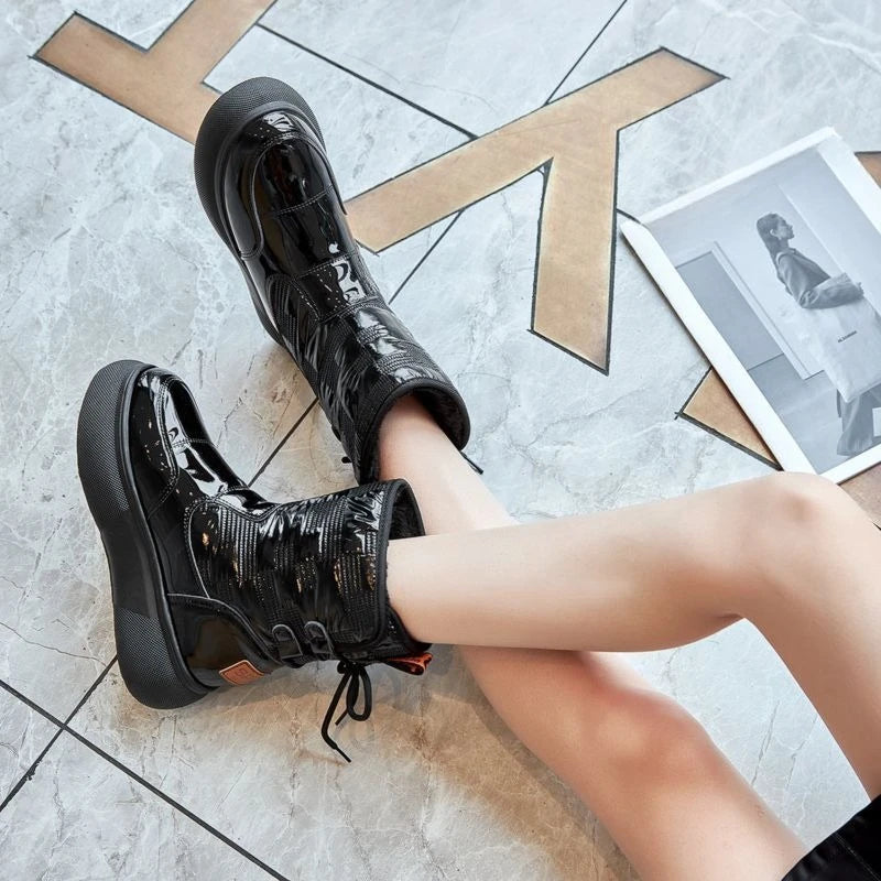 White Half High Waterproof Women's Snow Boots Lace-up Goth Plush Warm Quality on Offer Y2k Padded Large Size Hot Ladies Shoes
