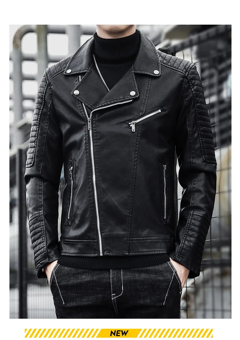 Male Slim Fit Pu Leather Coats Mens Motorcycle Jackets Black Outwear Leather Coats Man High Quality Business Leather Jacket