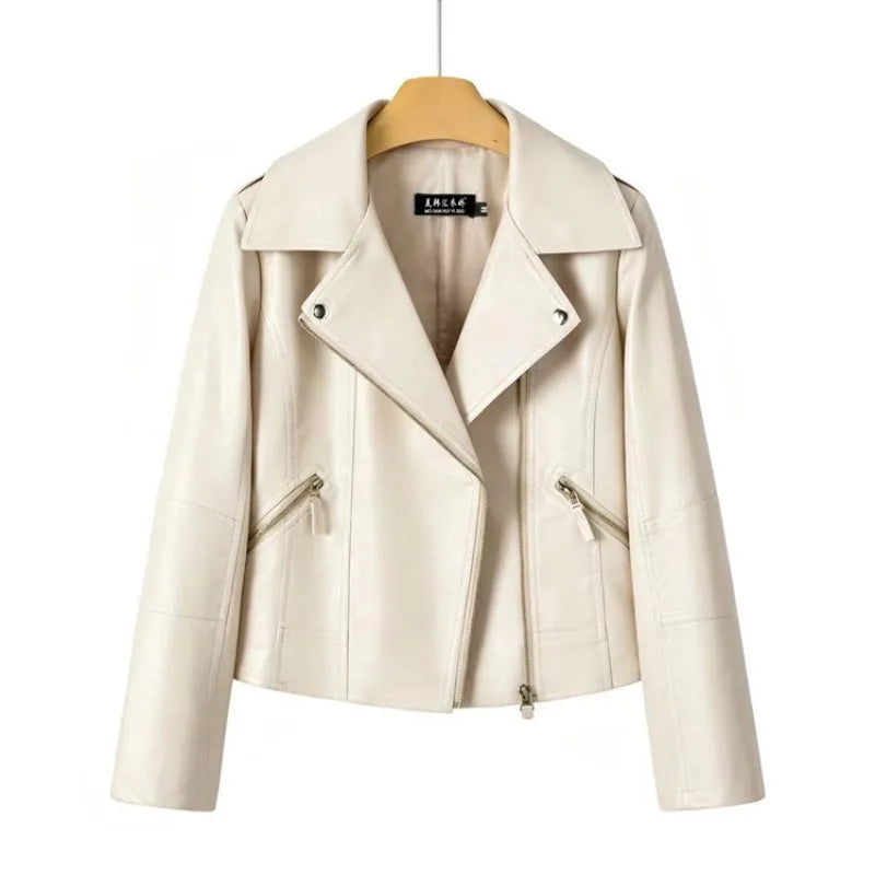 2026 Fashion Pink Black Leather Jacket Women's Short Coat Spring Autumn Zip-up Loose PU Leather Outerwear Student Casual Jackets