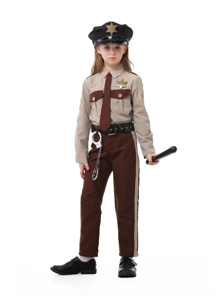Unisex Sheriff Cosplay Costume Police Uniform Full Set Long Sleeve Halloween Carnival Party Stage Performance Dress Outfits