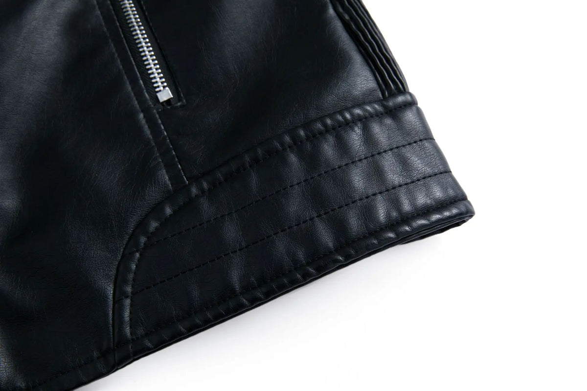 Spring and Autumn short women's leather jacket, Slim lapel biker suit, oblique zipper jacket women's coat