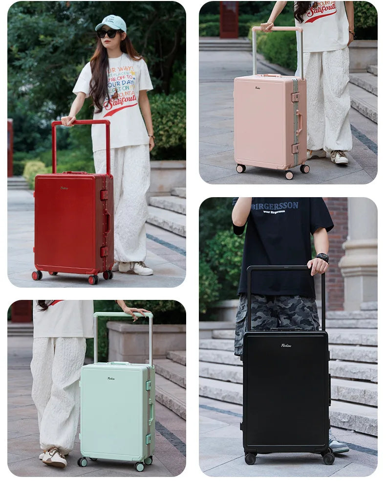 Wide Tie Rod Luggage Aluminum Frame with Durable PC Trolley Case 30 inch Multifunctional Suitcase with Large Capacity